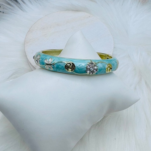 Green Flower Enamel Cloisonne Bracelet Bangle Thick Style - Picture 5 of 6